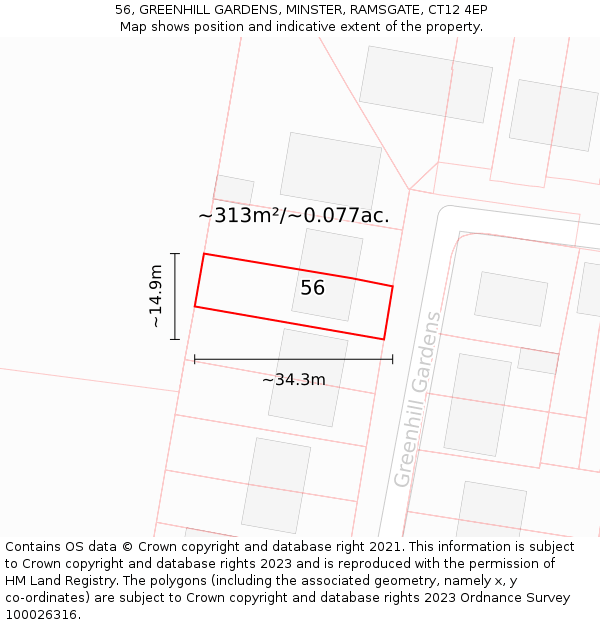 56, GREENHILL GARDENS, MINSTER, RAMSGATE, CT12 4EP: Plot and title map