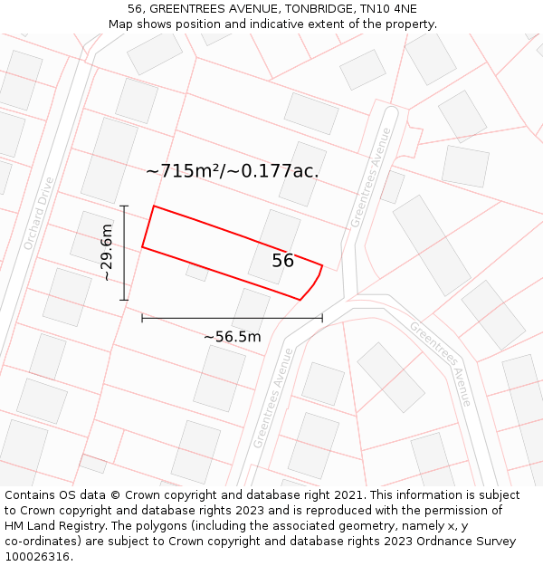 56, GREENTREES AVENUE, TONBRIDGE, TN10 4NE: Plot and title map