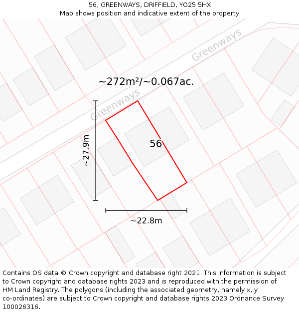 56, GREENWAYS, DRIFFIELD, YO25 5HX: Plot and title map