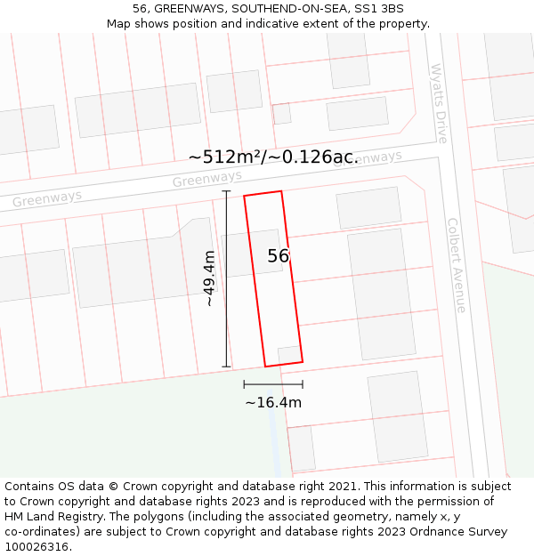 56, GREENWAYS, SOUTHEND-ON-SEA, SS1 3BS: Plot and title map