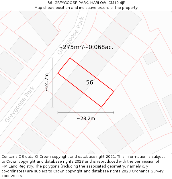 56, GREYGOOSE PARK, HARLOW, CM19 4JP: Plot and title map