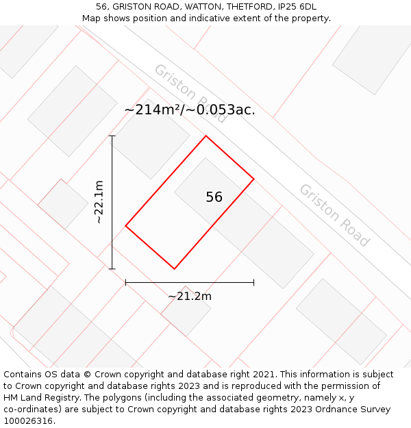 56, GRISTON ROAD, WATTON, THETFORD, IP25 6DL: Plot and title map