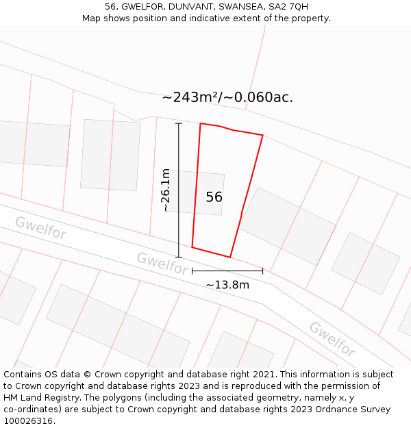 56, GWELFOR, DUNVANT, SWANSEA, SA2 7QH: Plot and title map