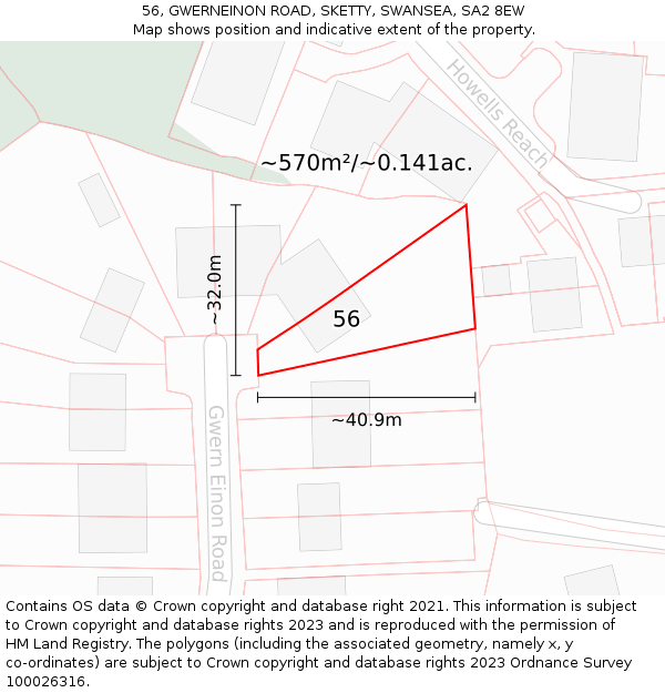 56, GWERNEINON ROAD, SKETTY, SWANSEA, SA2 8EW: Plot and title map