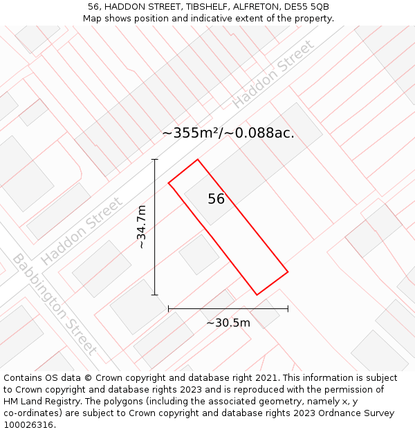 56, HADDON STREET, TIBSHELF, ALFRETON, DE55 5QB: Plot and title map