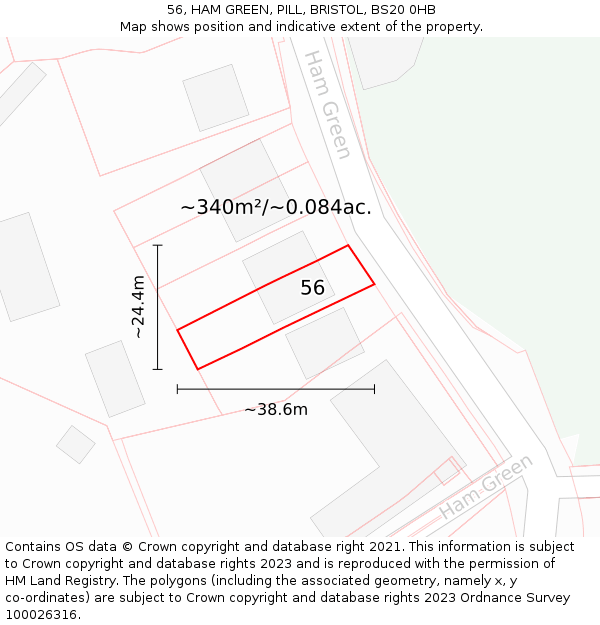 56, HAM GREEN, PILL, BRISTOL, BS20 0HB: Plot and title map