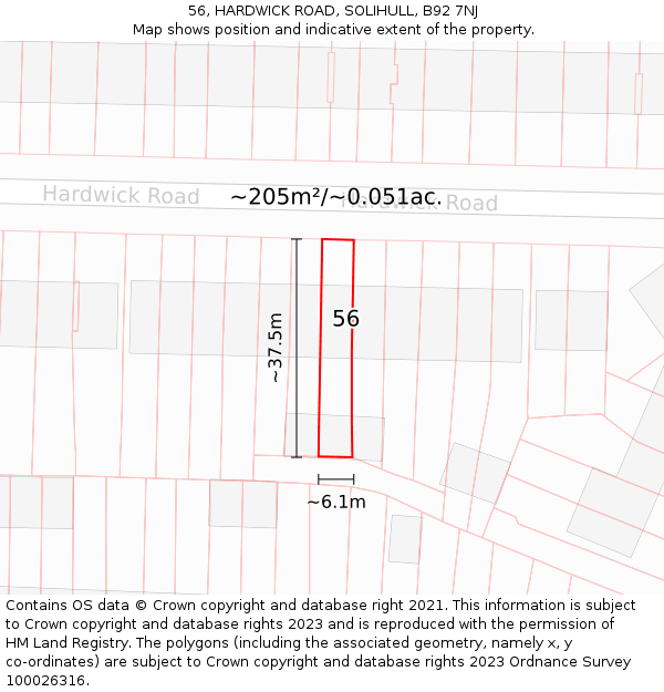 56, HARDWICK ROAD, SOLIHULL, B92 7NJ: Plot and title map