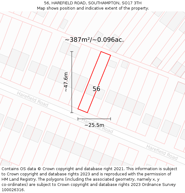 56, HAREFIELD ROAD, SOUTHAMPTON, SO17 3TH: Plot and title map