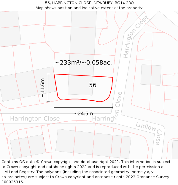 56, HARRINGTON CLOSE, NEWBURY, RG14 2RQ: Plot and title map