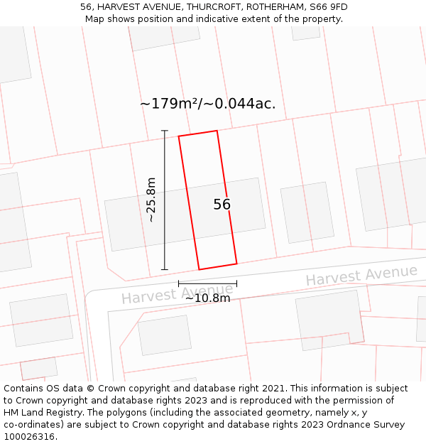 56, HARVEST AVENUE, THURCROFT, ROTHERHAM, S66 9FD: Plot and title map