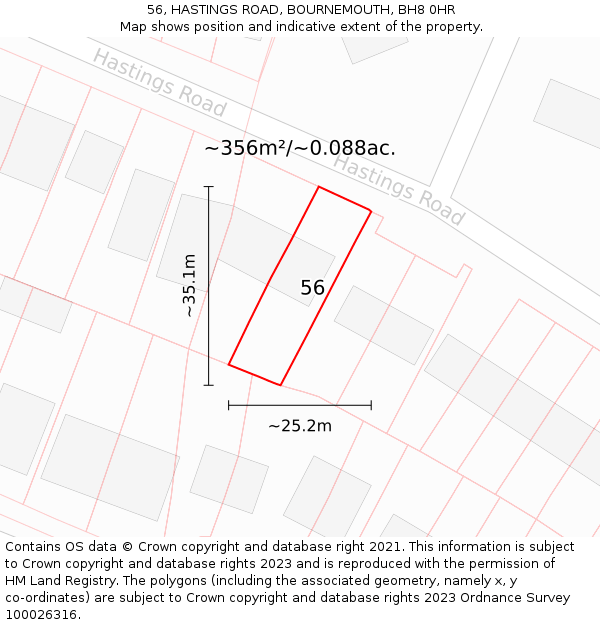 56, HASTINGS ROAD, BOURNEMOUTH, BH8 0HR: Plot and title map