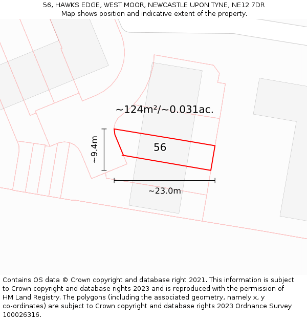 56, HAWKS EDGE, WEST MOOR, NEWCASTLE UPON TYNE, NE12 7DR: Plot and title map