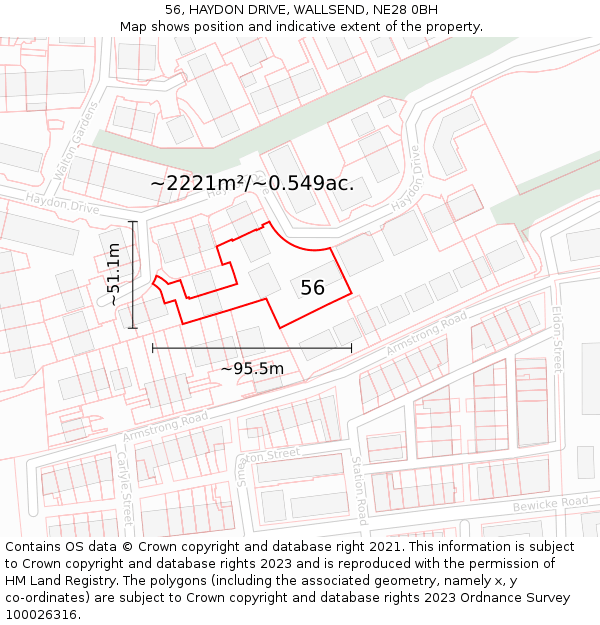 56, HAYDON DRIVE, WALLSEND, NE28 0BH: Plot and title map