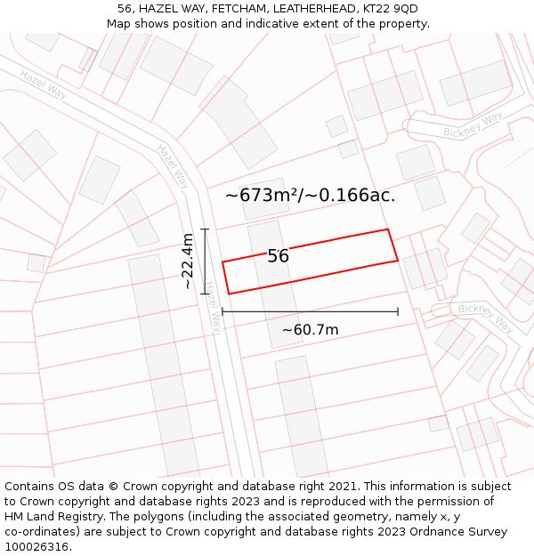 56, HAZEL WAY, FETCHAM, LEATHERHEAD, KT22 9QD: Plot and title map