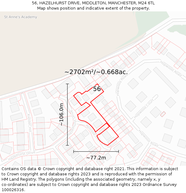 56, HAZELHURST DRIVE, MIDDLETON, MANCHESTER, M24 6TL: Plot and title map