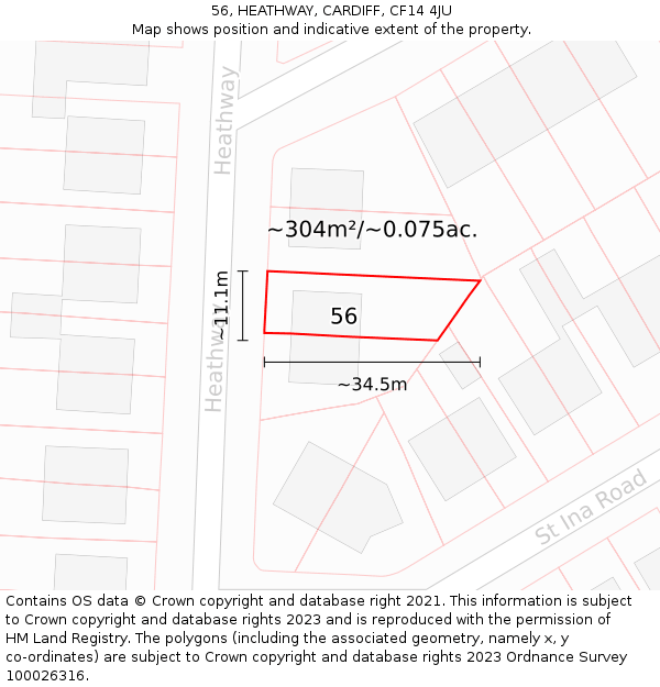 56, HEATHWAY, CARDIFF, CF14 4JU: Plot and title map