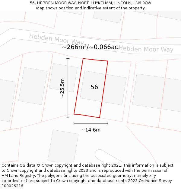 56, HEBDEN MOOR WAY, NORTH HYKEHAM, LINCOLN, LN6 9QW: Plot and title map