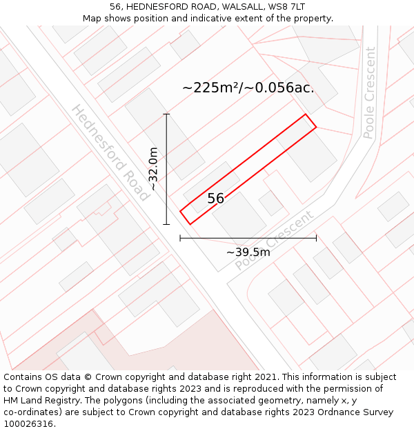 56, HEDNESFORD ROAD, WALSALL, WS8 7LT: Plot and title map