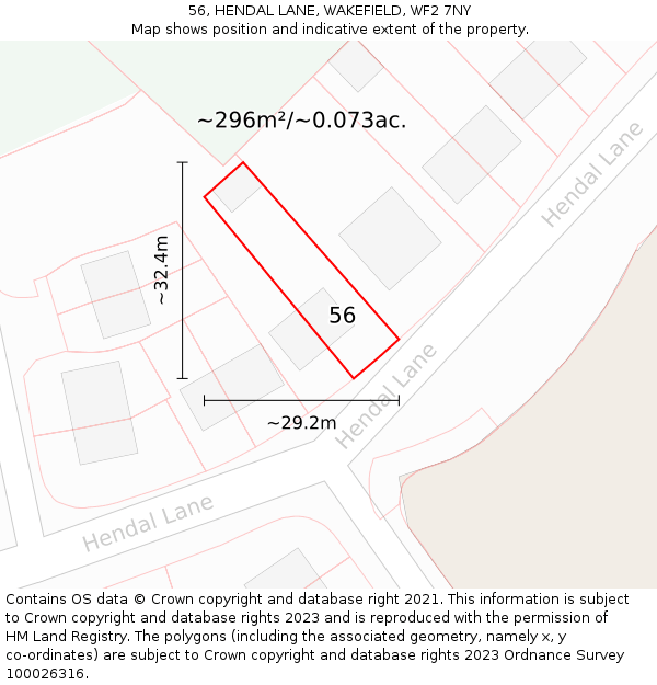 56, HENDAL LANE, WAKEFIELD, WF2 7NY: Plot and title map