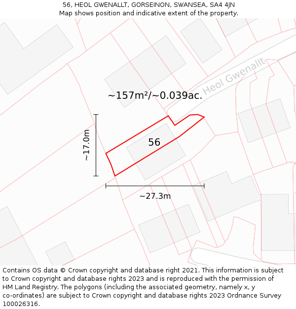 56, HEOL GWENALLT, GORSEINON, SWANSEA, SA4 4JN: Plot and title map