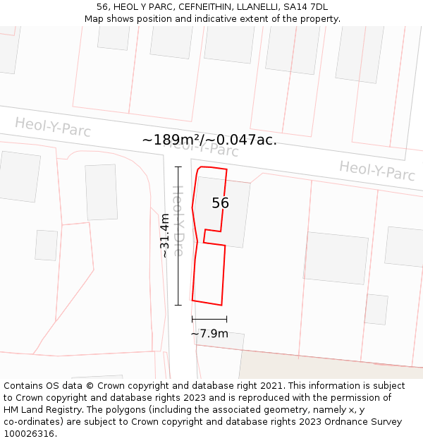 56, HEOL Y PARC, CEFNEITHIN, LLANELLI, SA14 7DL: Plot and title map