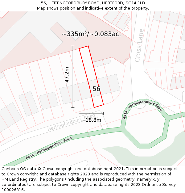 56, HERTINGFORDBURY ROAD, HERTFORD, SG14 1LB: Plot and title map