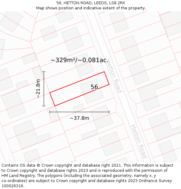 56, HETTON ROAD, LEEDS, LS8 2RX: Plot and title map