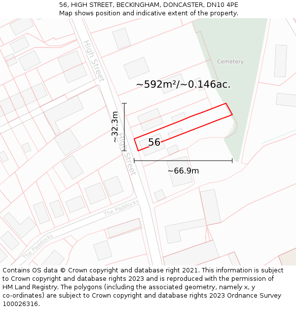 56, HIGH STREET, BECKINGHAM, DONCASTER, DN10 4PE: Plot and title map