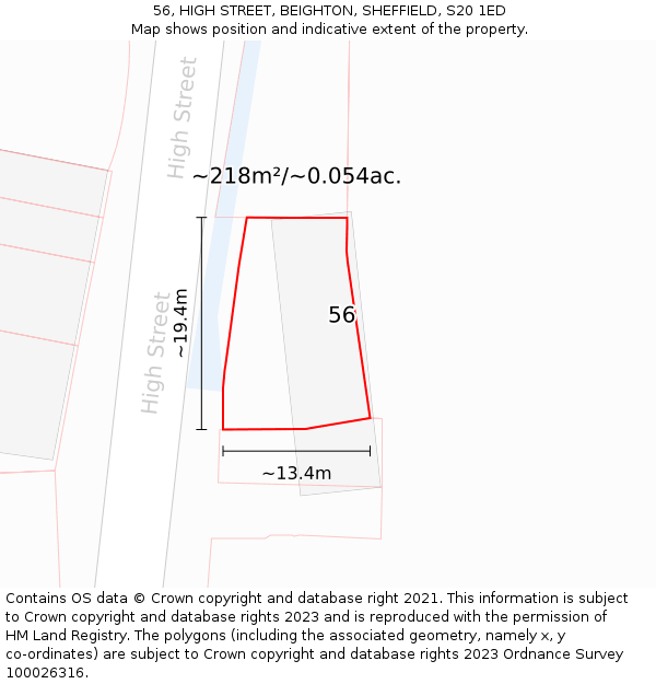 56, HIGH STREET, BEIGHTON, SHEFFIELD, S20 1ED: Plot and title map