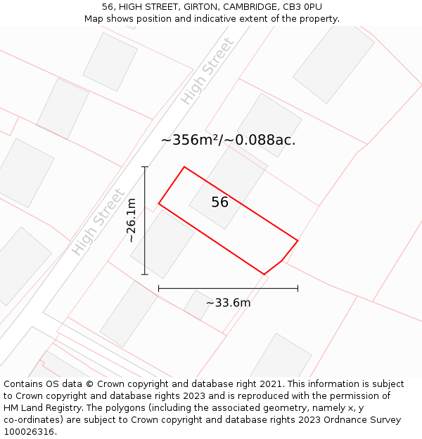 56, HIGH STREET, GIRTON, CAMBRIDGE, CB3 0PU: Plot and title map