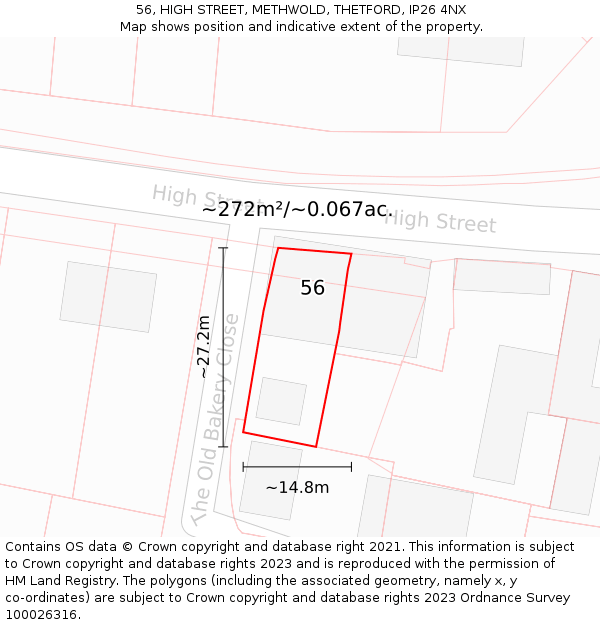 56, HIGH STREET, METHWOLD, THETFORD, IP26 4NX: Plot and title map