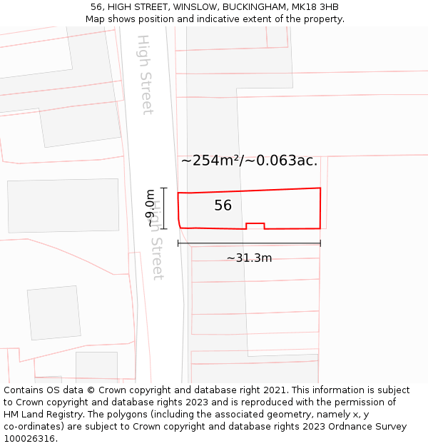 56, HIGH STREET, WINSLOW, BUCKINGHAM, MK18 3HB: Plot and title map