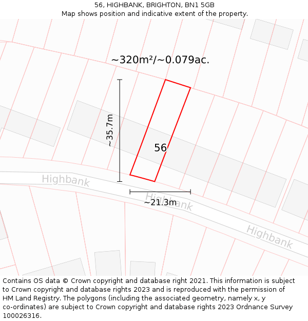 56, HIGHBANK, BRIGHTON, BN1 5GB: Plot and title map