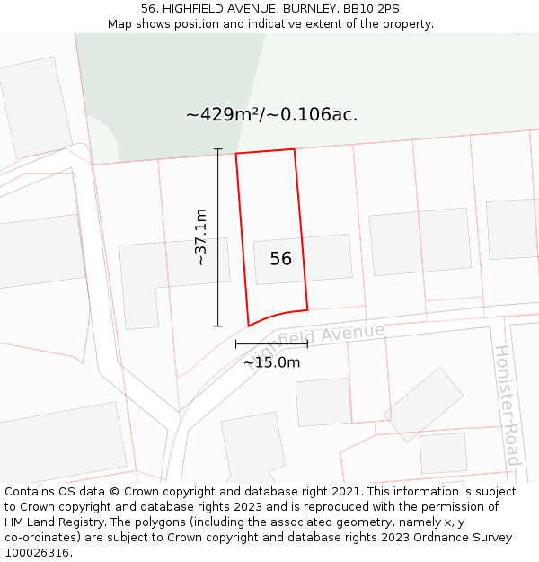 56, HIGHFIELD AVENUE, BURNLEY, BB10 2PS: Plot and title map