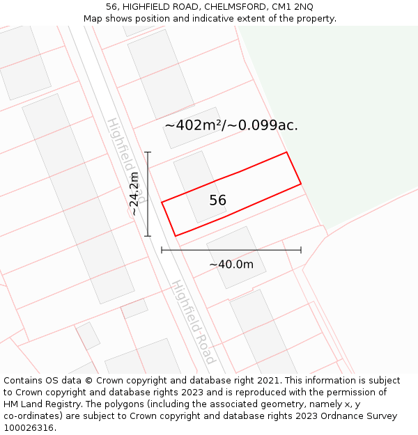 56, HIGHFIELD ROAD, CHELMSFORD, CM1 2NQ: Plot and title map