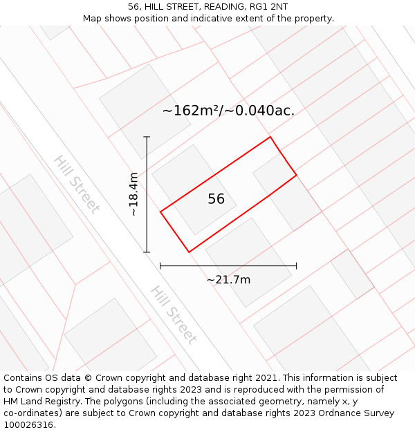 56, HILL STREET, READING, RG1 2NT: Plot and title map