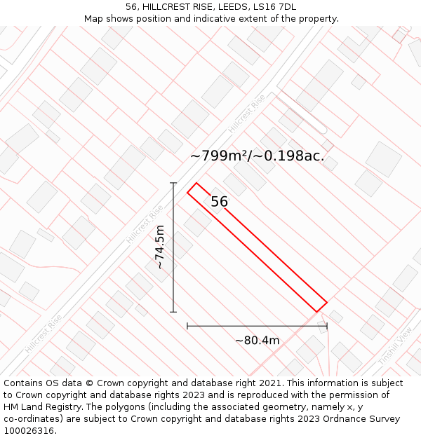 56, HILLCREST RISE, LEEDS, LS16 7DL: Plot and title map