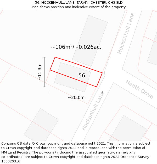 56, HOCKENHULL LANE, TARVIN, CHESTER, CH3 8LD: Plot and title map