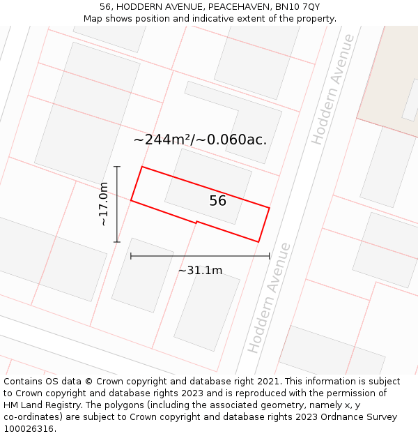 56, HODDERN AVENUE, PEACEHAVEN, BN10 7QY: Plot and title map