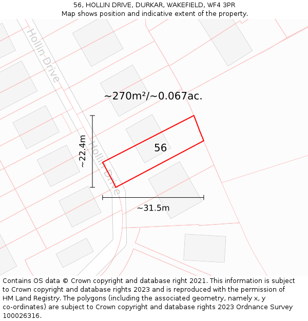 56, HOLLIN DRIVE, DURKAR, WAKEFIELD, WF4 3PR: Plot and title map