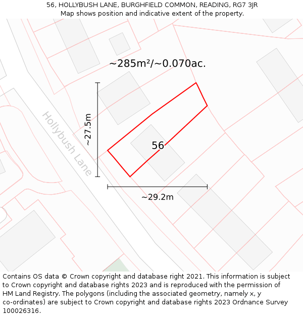 56, HOLLYBUSH LANE, BURGHFIELD COMMON, READING, RG7 3JR: Plot and title map