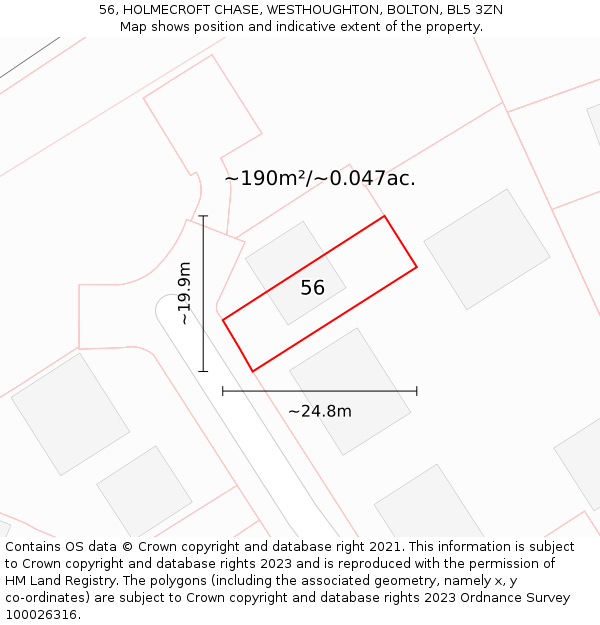 56, HOLMECROFT CHASE, WESTHOUGHTON, BOLTON, BL5 3ZN: Plot and title map