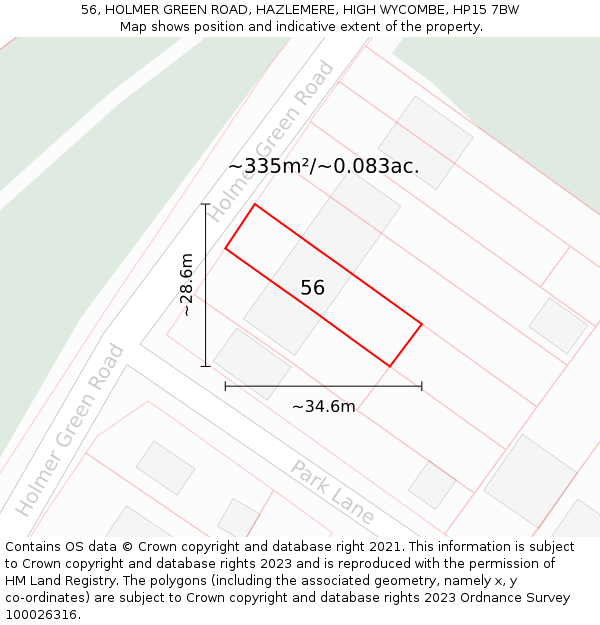 56, HOLMER GREEN ROAD, HAZLEMERE, HIGH WYCOMBE, HP15 7BW: Plot and title map