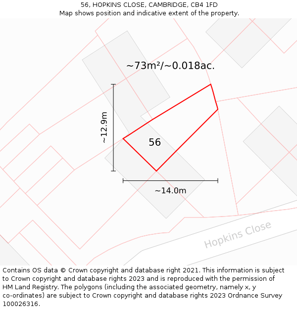 56, HOPKINS CLOSE, CAMBRIDGE, CB4 1FD: Plot and title map