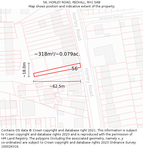 56, HORLEY ROAD, REDHILL, RH1 5AB: Plot and title map