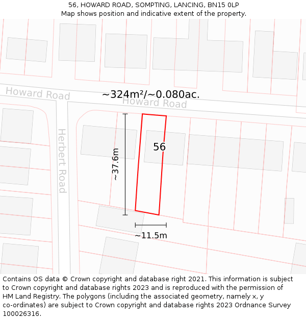 56, HOWARD ROAD, SOMPTING, LANCING, BN15 0LP: Plot and title map