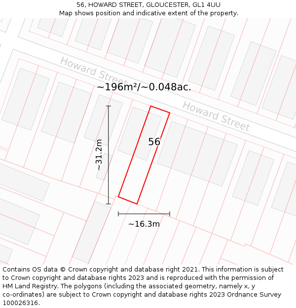 56, HOWARD STREET, GLOUCESTER, GL1 4UU: Plot and title map