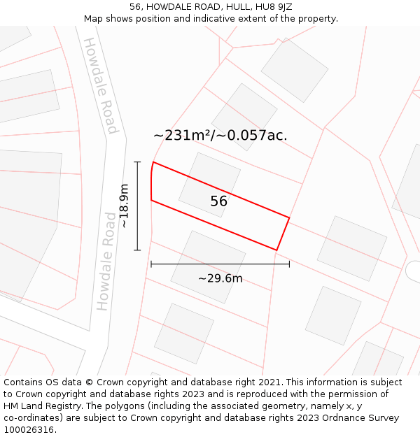 56, HOWDALE ROAD, HULL, HU8 9JZ: Plot and title map