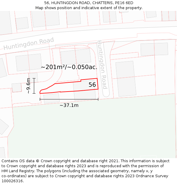 56, HUNTINGDON ROAD, CHATTERIS, PE16 6ED: Plot and title map