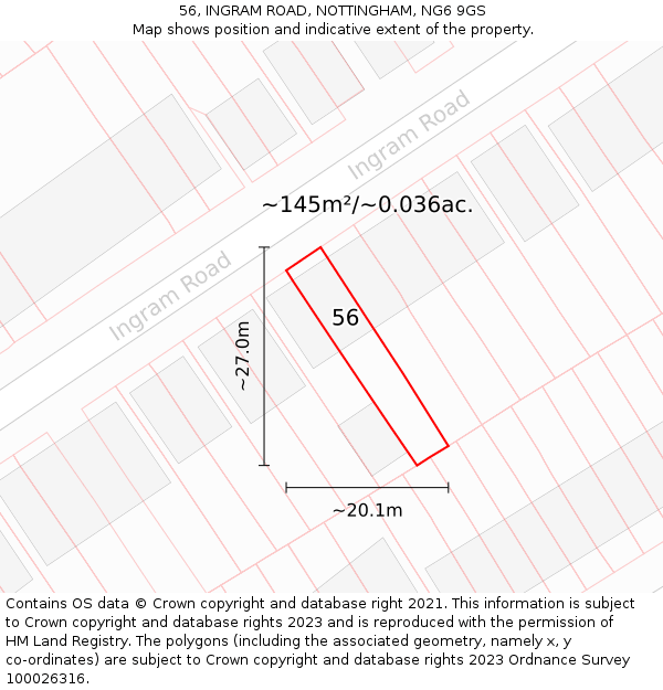 56, INGRAM ROAD, NOTTINGHAM, NG6 9GS: Plot and title map